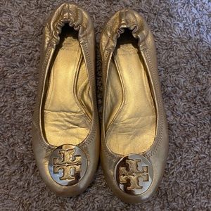 Gold Tory Burch signature flats size 8